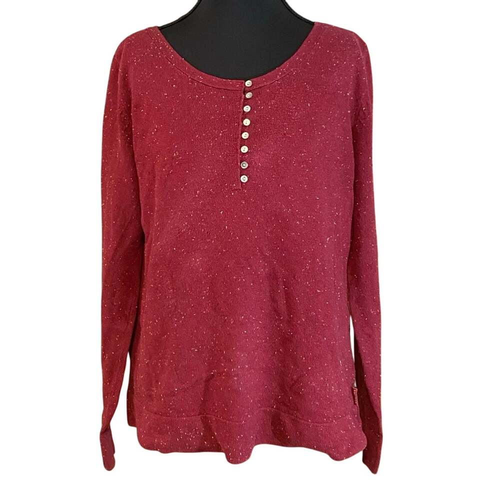 Liz Claiborne Silk Blend Speckled Henley Sweater Burgundy Long Sleeve Medium